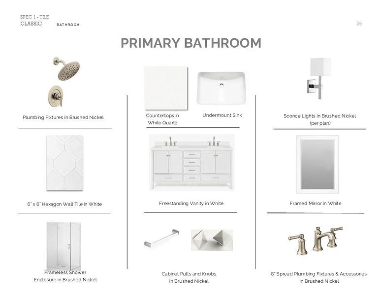 Classic Look Palette 6: Primary Bathroom Selection Sheet (*Artist rendering used for illustration purposes only.) Classic Look Palette 6: Primary Bathroom Selection Sheet (*Artist rendering used for illustration purposes only.)
