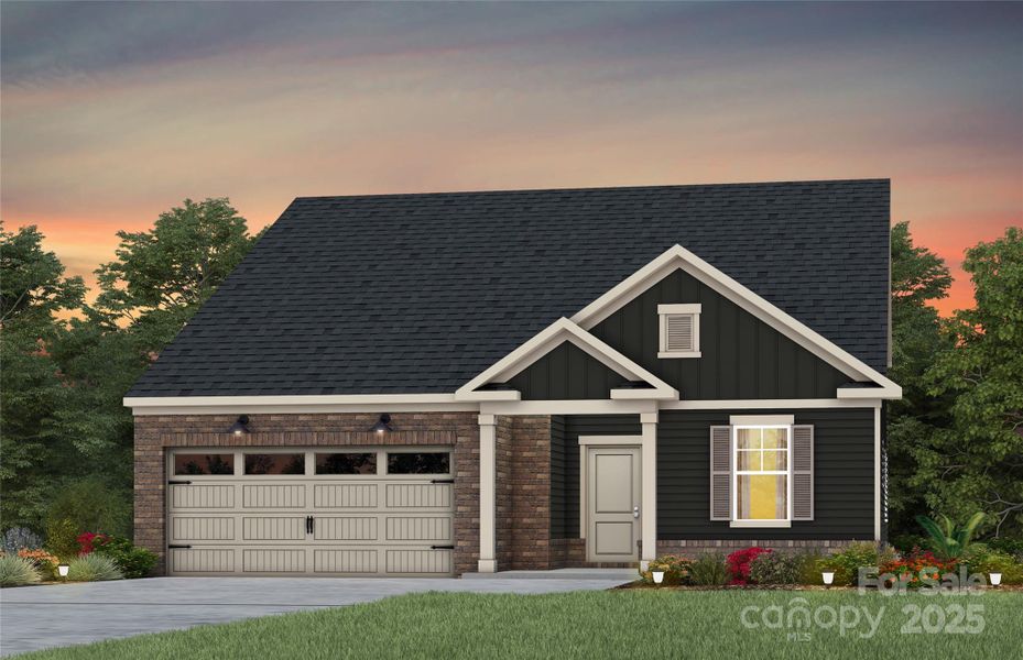Front exterior of a new home in Riverstone, Monroe, NC, highlighting curb appeal (Image 1).