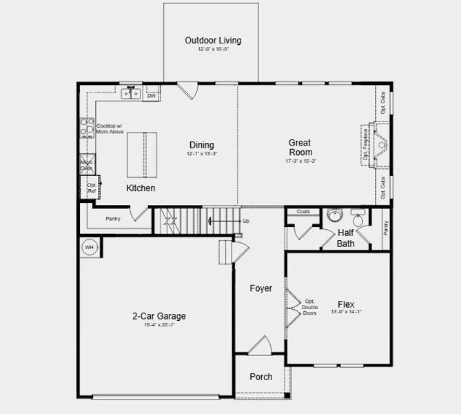 2D floor plan layout for the Kirkwood by Taylor Morrison in Dreycott, Lawrenceville, GA (Image 5).