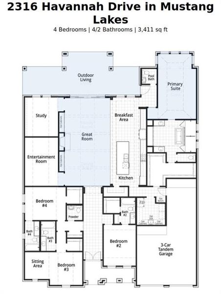 2D floor plan layout of this home in Mustang Lakes: 74ft. lots, Celina, TX (Image 2).