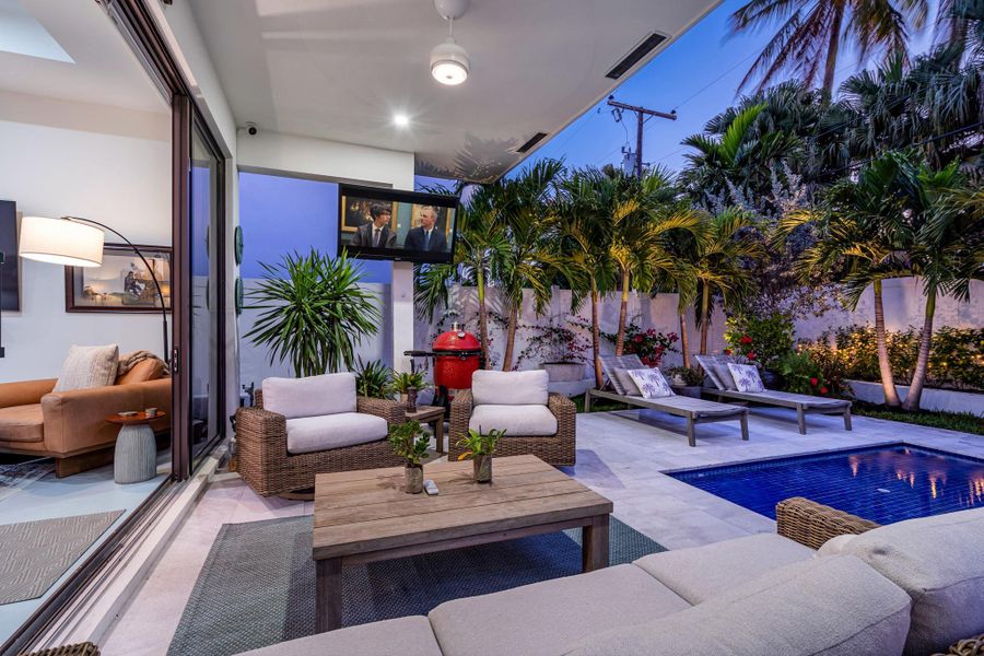 Covered patio area off of the family room.