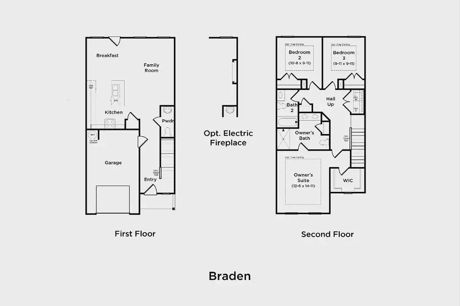 First and second floor layout of the Braden Townhome