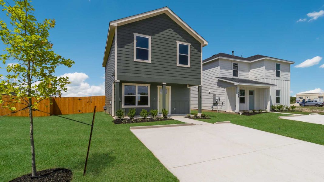 Representative exterior photo of a completed home built from the The Lilly by D.R. Horton in Marigold, Kyle, TX (Image 1). Representative exterior photo of a completed home built from the The Lilly by D.R. Horton in Marigold, Kyle, TX (Image 1).