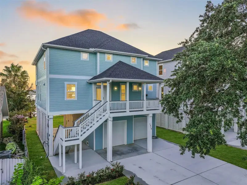 Front exterior of a new home in , Galveston, TX, highlighting curb appeal (Image 1). Front exterior of a new home in , Galveston, TX, highlighting curb appeal (Image 1).