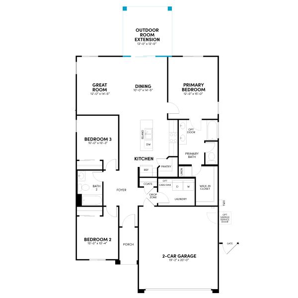 2D floor plan layout of this home in Highland Sage at Alamar, Avondale, AZ (Image 12).
