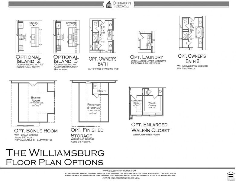 2D floor plan layout for the Williamsburg by Celebration Homes in Aden Woods Of Castleberry Farms, Fairview, TN (Image 4).
