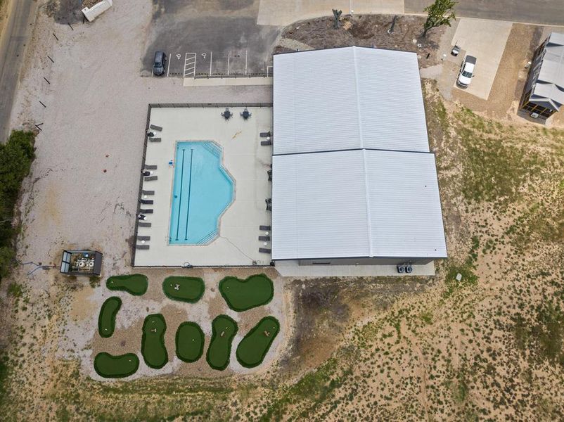 Drone / aerial view of a pool area