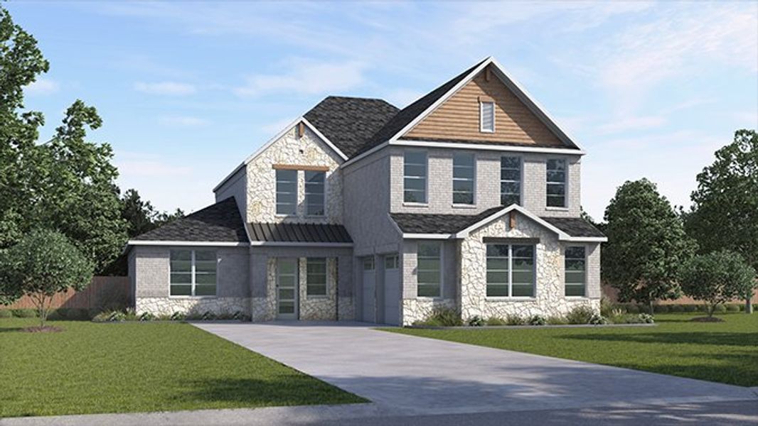 Representative exterior photo of a completed home built from the Magnolia by D.R. Horton in Peachtree Meadows, Rockwall, TX (Image 2). Representative exterior photo of a completed home built from the Magnolia by D.R. Horton in Peachtree Meadows, Rockwall, TX (Image 2).