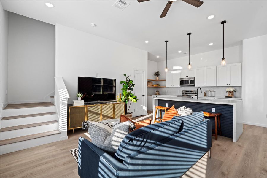 Durable vinyl plank flooring ties the whole first floor together—kid-, pet-, and budget-friendly. Durable vinyl plank flooring ties the whole first floor together—kid-, pet-, and budget-friendly.