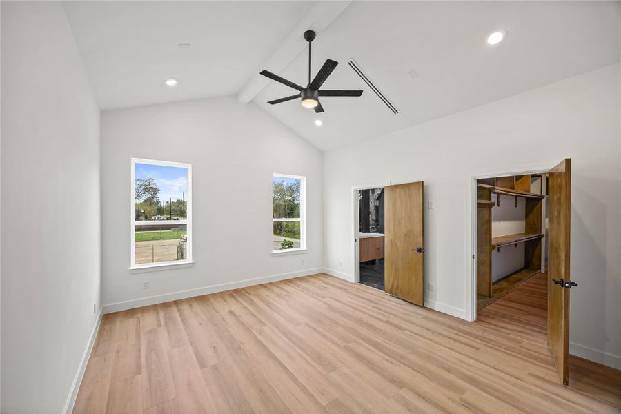Vaulted primary retreat — ceilings climb past 13 feet Vaulted primary retreat — ceilings climb past 13 feet