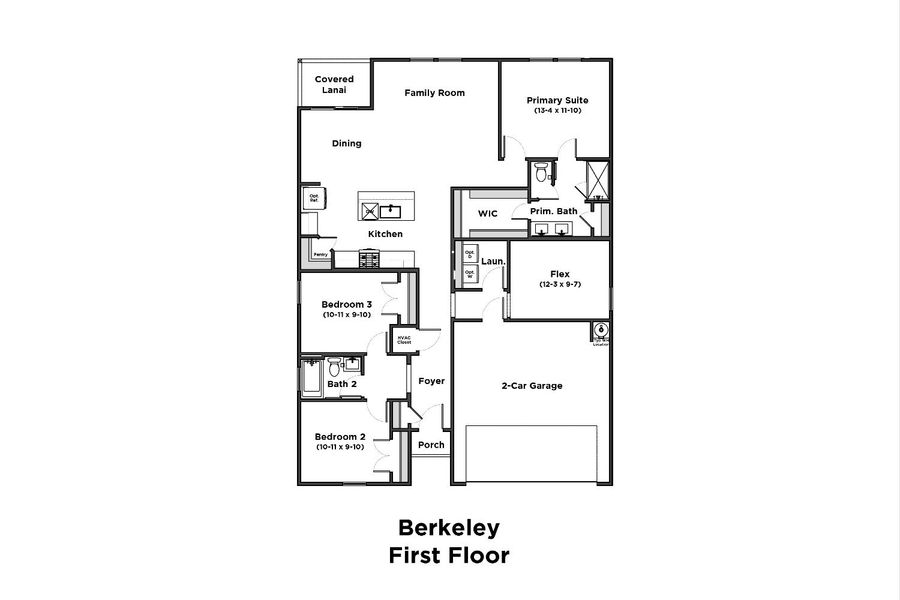 2D floor plan layout for the Berkeley by DRB Homes in Panther Creek, Jacksonville, FL (Image 2).