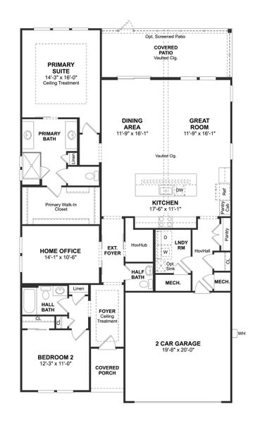 2D floor plan layout for the Stanwyck by K. Hovnanian® Homes in K. Hovnanian's® Four Seasons at Lakes of Cane Bay, Summerville, SC (Image 5).