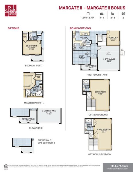 2D floor plan layout for the Margate II by Park Square Residential in Marisol Pointe at MiraBay, Apollo Beach, FL (Image 4).