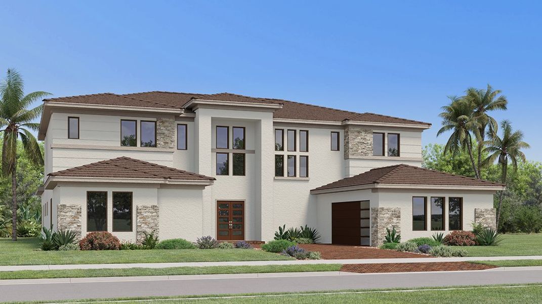 Front exterior of a new home in Whitmore Estates: The Oxford Collection, Lake Worth, FL, highlighting curb appeal (Image 1).