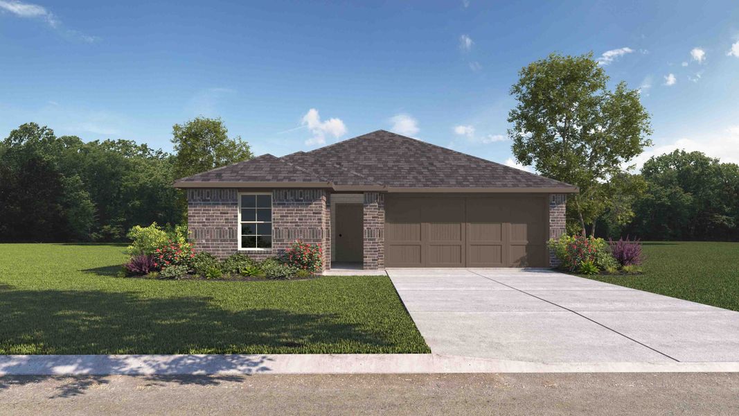 Representative exterior photo of a completed home built from the The Easton by D.R. Horton in Overlook West, Wolfforth, TX (Image 11).