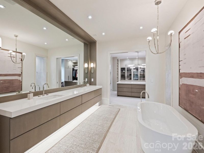Primary Bath with floating vanity and oversized walk-in shower