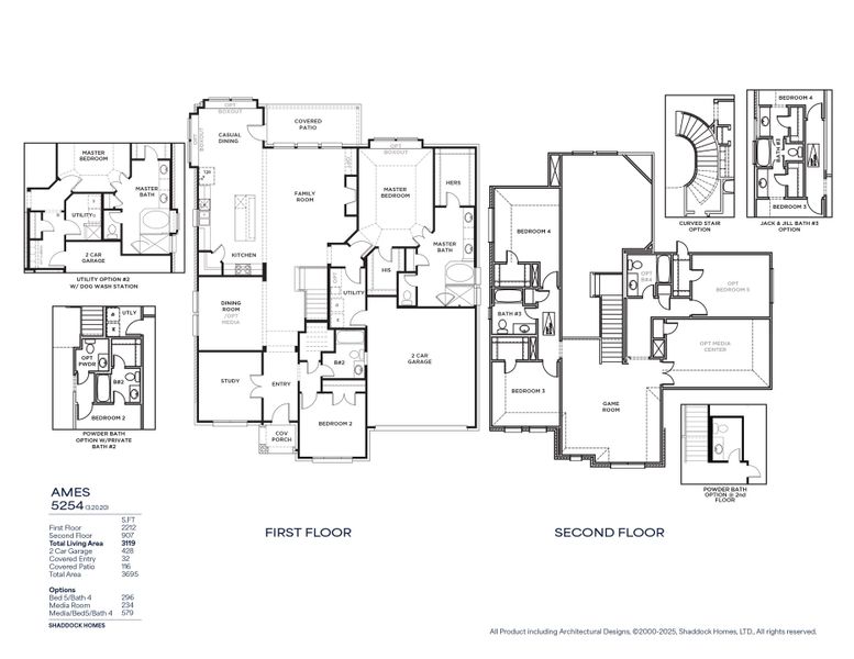 2D floor plan layout for the Ames - 5254 TP by Shaddock Homes in Tavolo Park, Fort Worth, TX (Image 3).