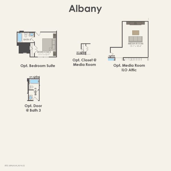 2D floor plan layout for the Albany by Pulte Homes in Parks of Village Creek, Burleson, TX (Image 4).