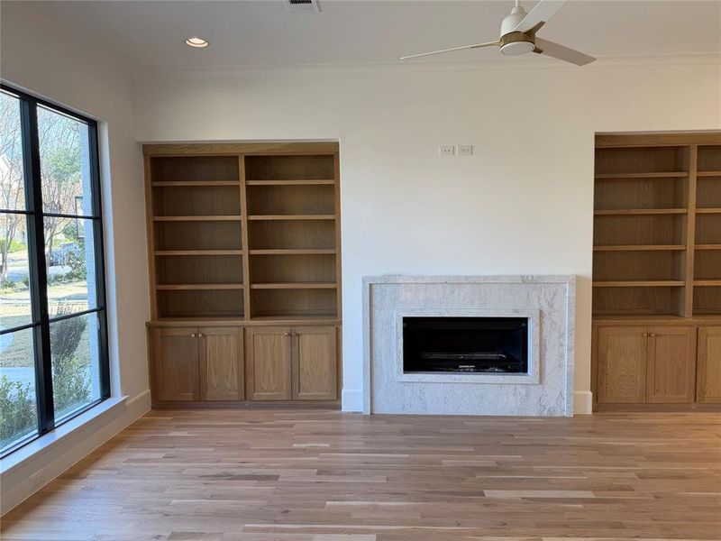Living Area with built-in bookcases