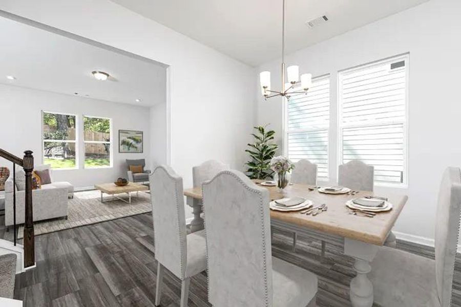 Furnished interior view inside a new home in The Beacon at Old Peachtree Single Family Homes, Lawrenceville (Image 3). Furnished interior view inside a new home in The Beacon at Old Peachtree Single Family Homes, Lawrenceville (Image 3).