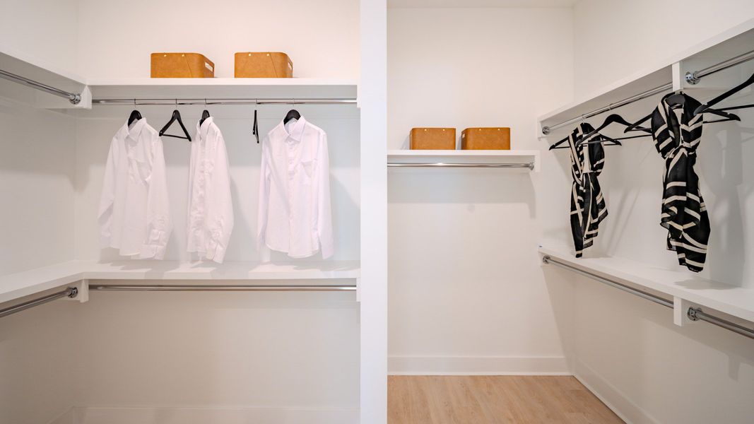 Primary closet with built-in shelves