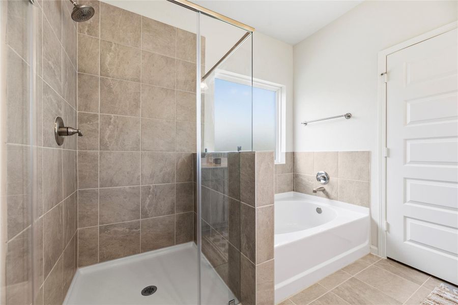 Primary shower and tub. Primary shower and tub.