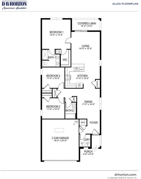 2D floor plan layout for the Allex by D.R. Horton in Cypress Bay West, Palm Bay, FL (Image 3). 2D floor plan layout for the Allex by D.R. Horton in Cypress Bay West, Palm Bay, FL (Image 3).