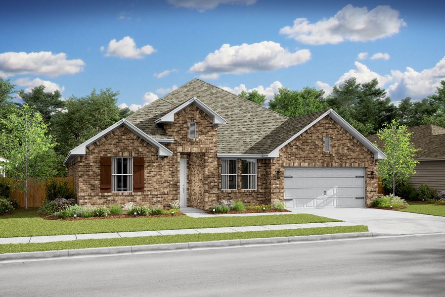 Representative exterior photo of a completed home built from the Glasgow by K. Hovnanian® Homes in Timberbrook, Justin, TX (Image 11). Representative exterior photo of a completed home built from the Glasgow by K. Hovnanian® Homes in Timberbrook, Justin, TX (Image 11).