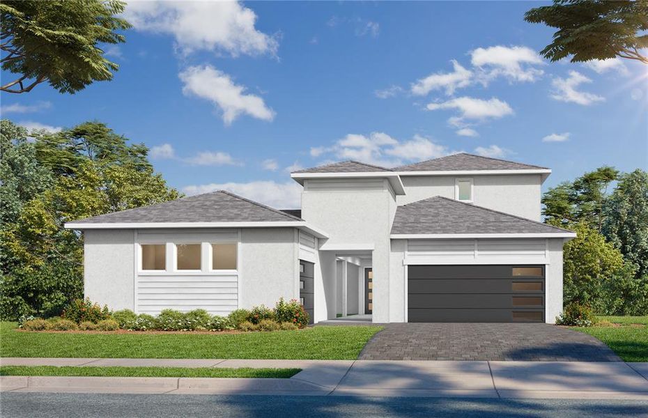 Front exterior of a new home in Biscayne Landing at Seaire, Parrish, FL, highlighting curb appeal (Image 1). Front exterior of a new home in Biscayne Landing at Seaire, Parrish, FL, highlighting curb appeal (Image 1).