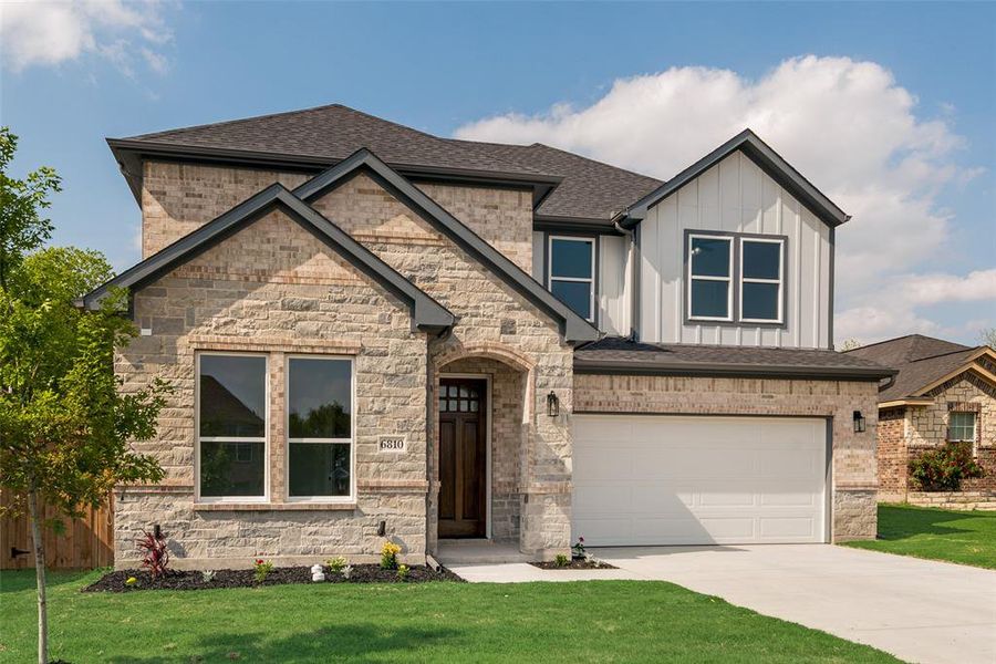 Front exterior of a new home in , Rowlett, TX, highlighting curb appeal (Image 1). Front exterior of a new home in , Rowlett, TX, highlighting curb appeal (Image 1).