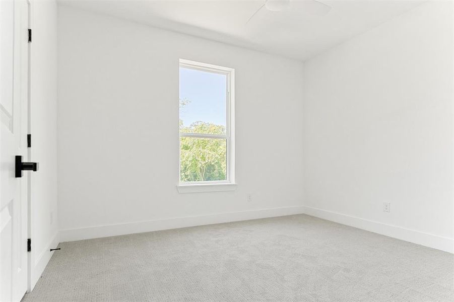 Spare room featuring ceiling fan and carpet floors