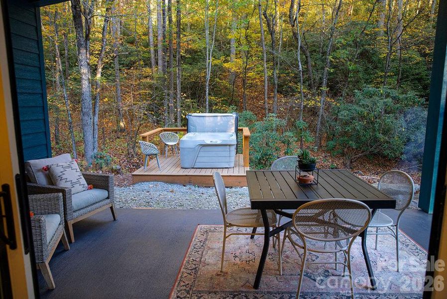 Sliding doors to private forest setting