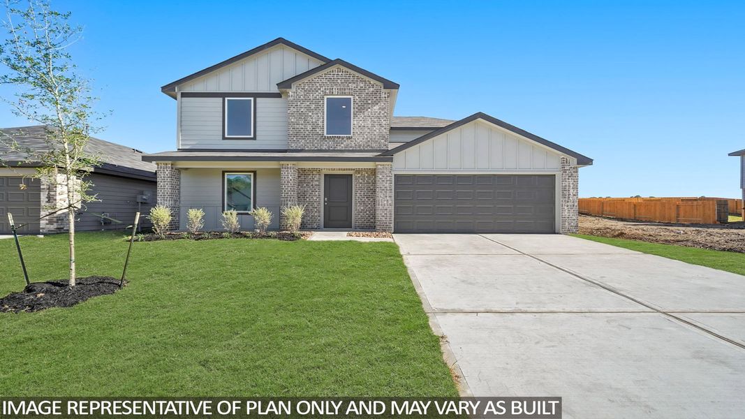 Front exterior of a new home in Mill Creek, Magnolia, TX, highlighting curb appeal (Image 2). Front exterior of a new home in Mill Creek, Magnolia, TX, highlighting curb appeal (Image 2).
