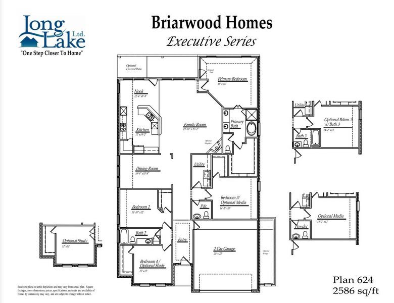 2D floor plan layout for the 624 by Long Lake Ltd. in Sunterra Lakes, Brookshire, TX (Image 3).