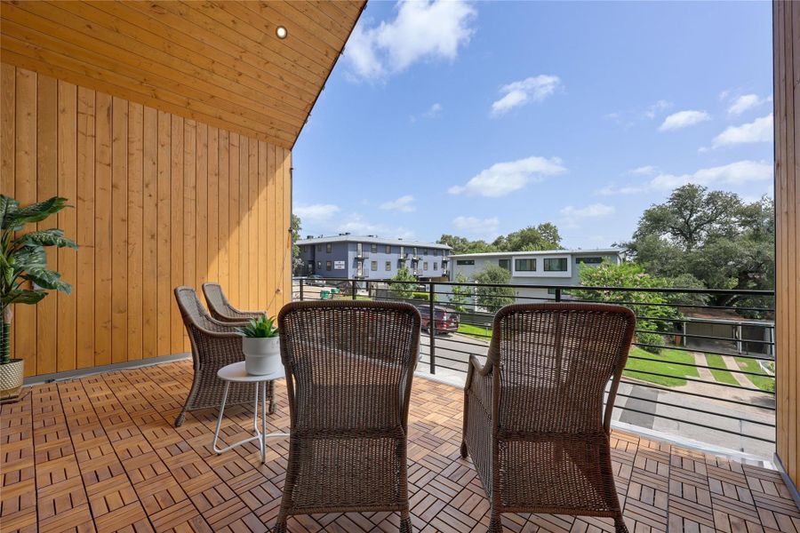 Enjoying morning coffee or entertaining friends, this covered deck is PERFECT for an Austin lifestyle. Enjoying morning coffee or entertaining friends, this covered deck is PERFECT for an Austin lifestyle.