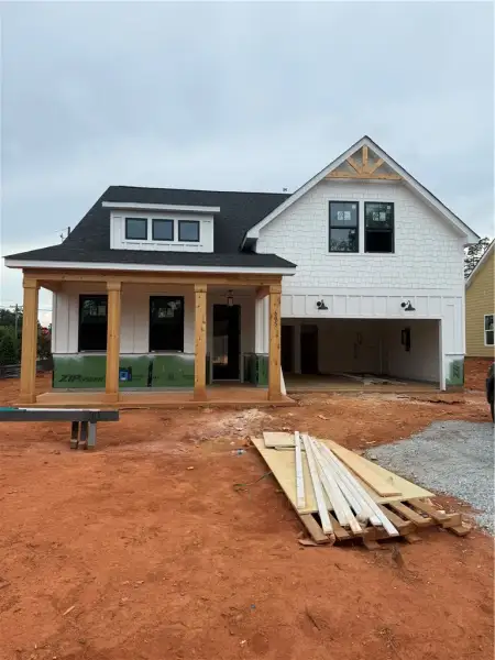 A new construction home awaits completion, showcas