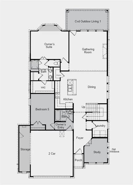 Structural options added at Anejo Bluff Court include: 5' garage side storage, bay window at owner's suite, first floor guest suite, shower seat at owner's bath, study, covered outdoor living, 8' doors throughout, gas stub out and pre-plumb for future water softener.