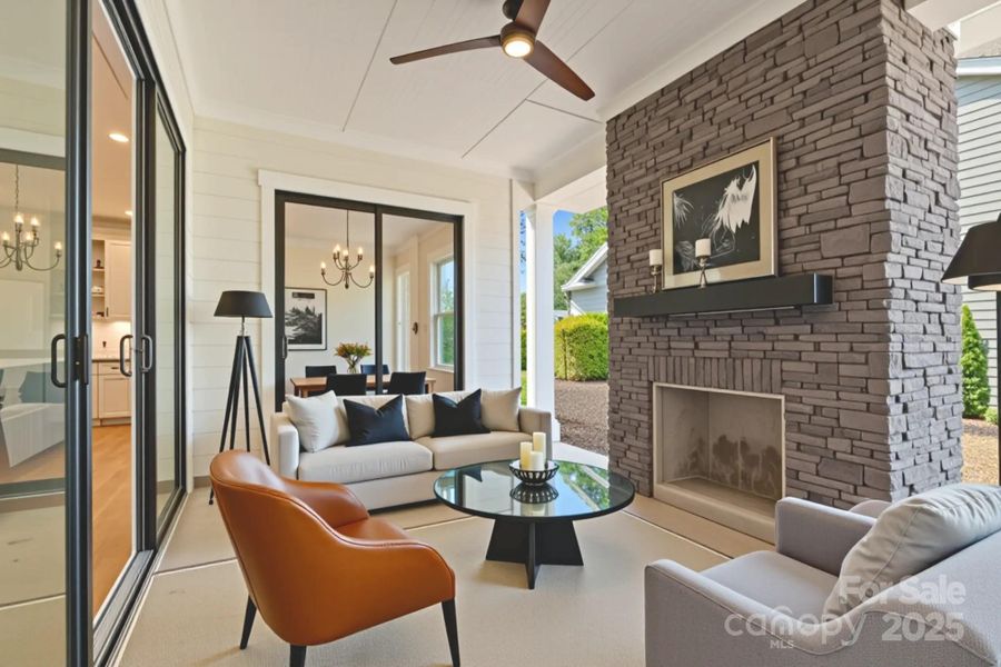 Covered terrace with gas fireplace