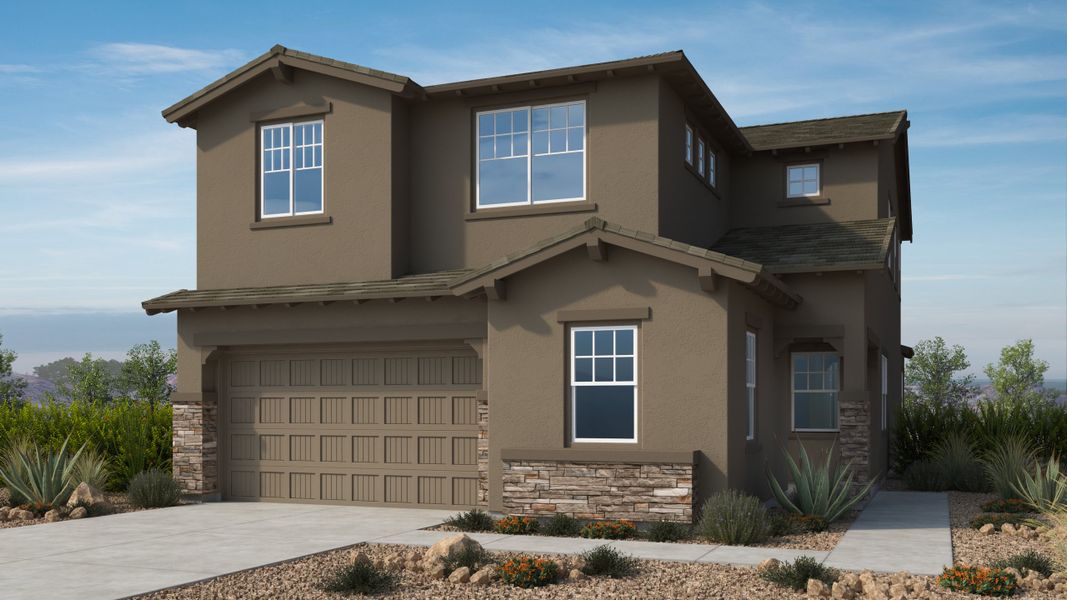 Representative exterior photo of a completed home built from the Marigold by Taylor Morrison in Verdin Discovery Collection, Phoenix, AZ (Image 2). Representative exterior photo of a completed home built from the Marigold by Taylor Morrison in Verdin Discovery Collection, Phoenix, AZ (Image 2).