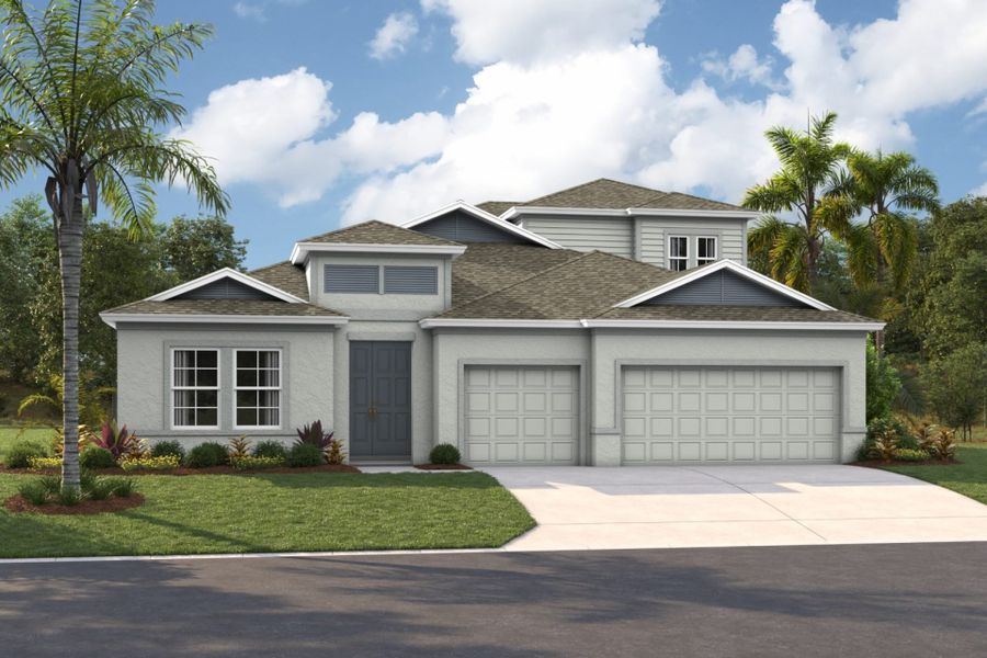 Representative exterior photo of a completed home built from the Bayshore II by Homes by WestBay in Pasadena Woods, Wesley Chapel, FL (Image 2). Representative exterior photo of a completed home built from the Bayshore II by Homes by WestBay in Pasadena Woods, Wesley Chapel, FL (Image 2).