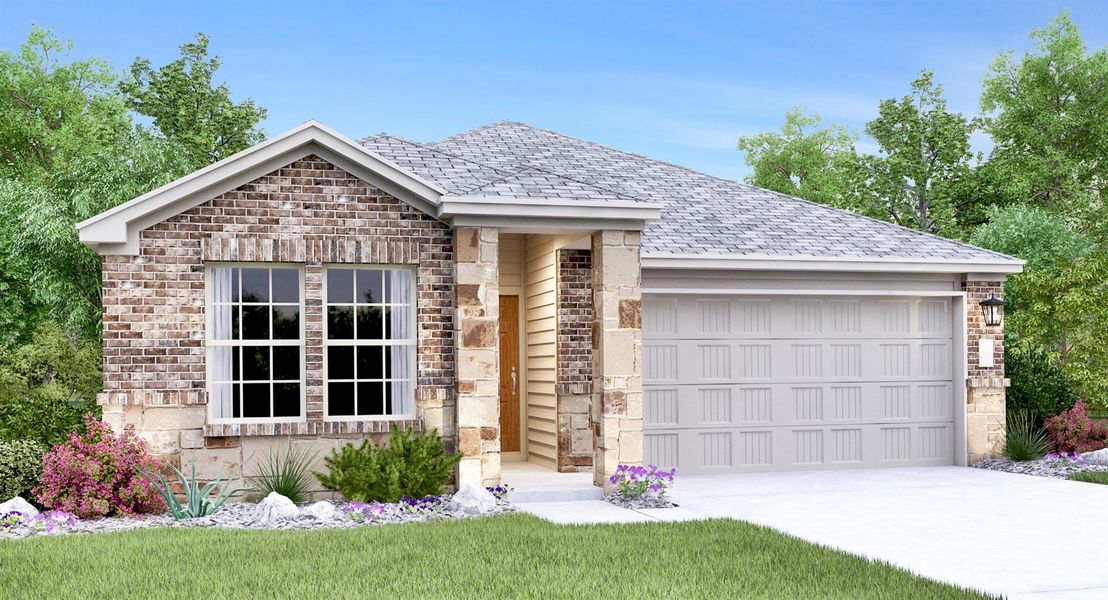 Front exterior of a new home in Meadowlark Preserve, Pflugerville, TX, highlighting curb appeal (Image 13).