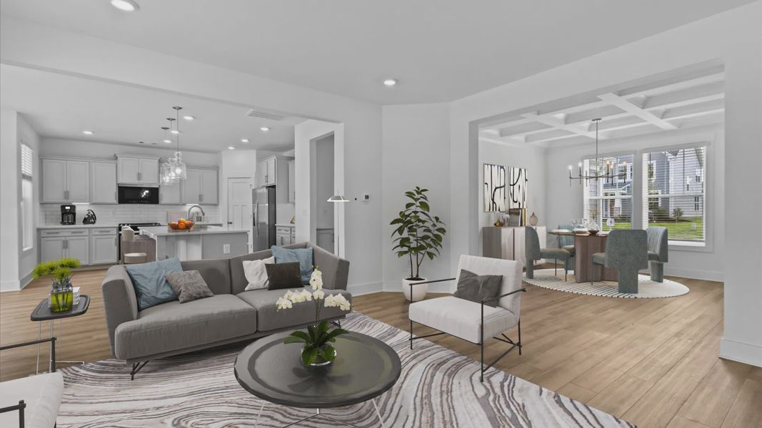 2 story single family home, all white, family room