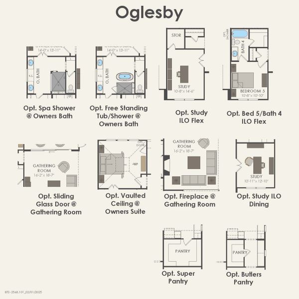 2D floor plan layout for the Oglesby by Pulte Homes in Highland Lakes, McKinney, TX (Image 5).