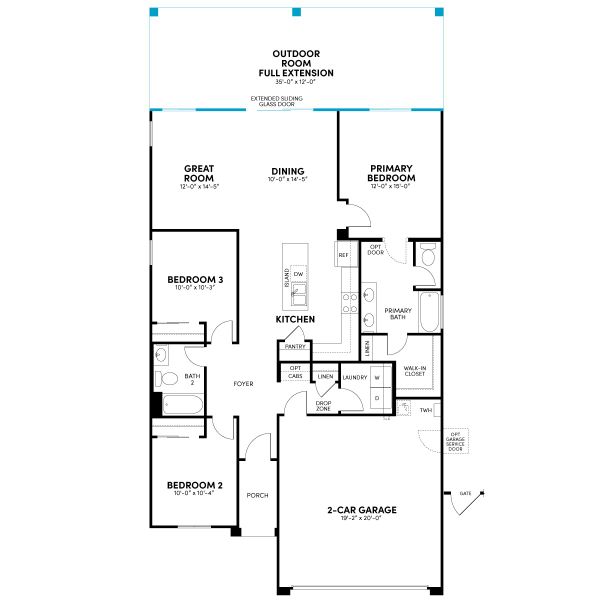 Floor 1: Extended Sliding Glass Door Option