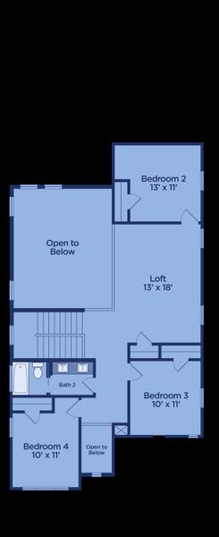 2D floor plan layout for the The Oak by UnionMain Homes in Edgewater, Fate, TX (Image 4).