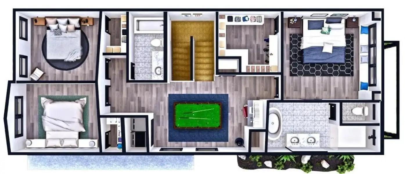 Upstairs retreat with three bedrooms and a game room, perfect for family living and entertaining. Upstairs retreat with three bedrooms and a game room, perfect for family living and entertaining.