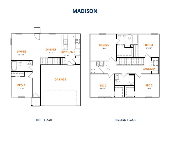 2D floor plan layout for the Madison by National HomeCorp in Forest Ridge, Edgefield, SC (Image 3).