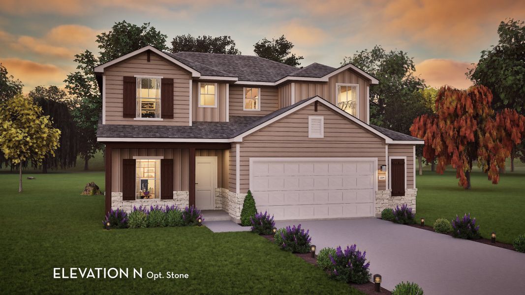 Representative exterior photo of a completed home built from the Blanco by CastleRock Communities in Whisper South, San Marcos, TX (Image 5). Representative exterior photo of a completed home built from the Blanco by CastleRock Communities in Whisper South, San Marcos, TX (Image 5).