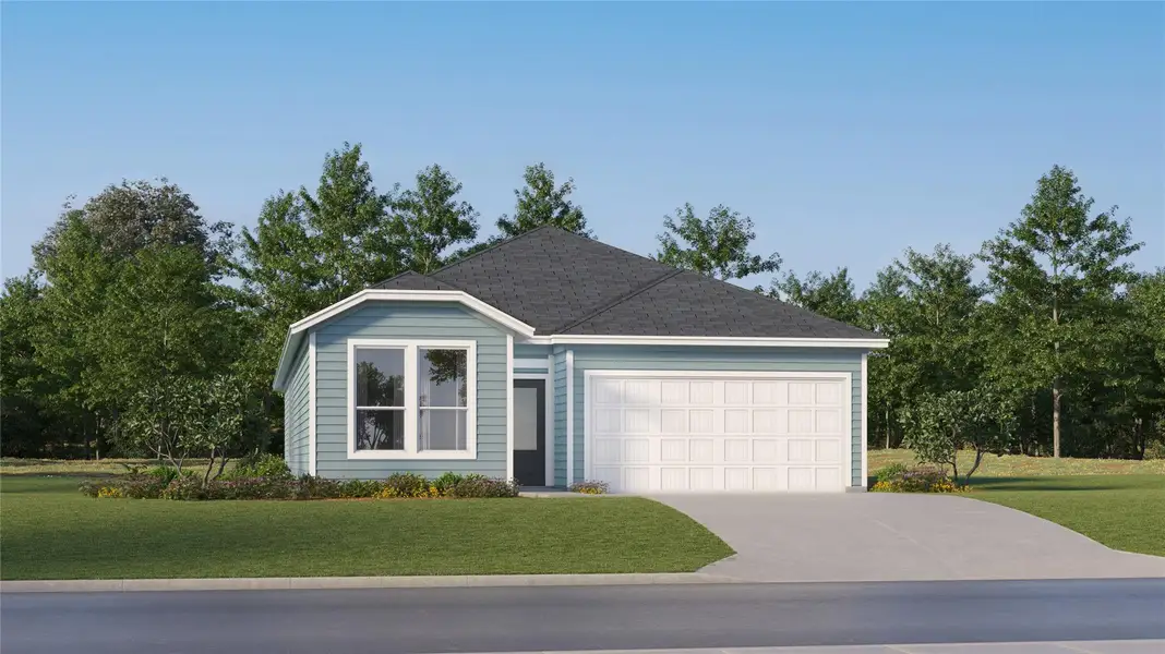 Front exterior of a new home in Winfield Park, Hutto, TX, highlighting curb appeal (Image 2). Front exterior of a new home in Winfield Park, Hutto, TX, highlighting curb appeal (Image 2).