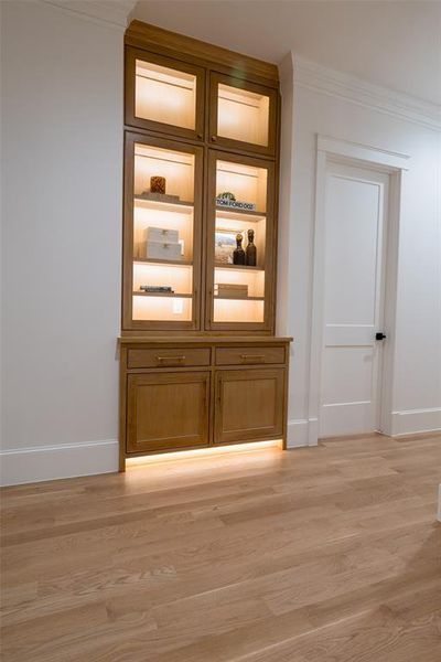 backlit hallway cabinet.